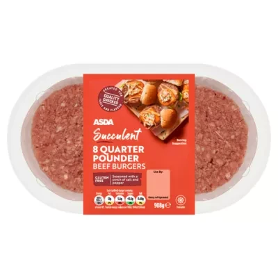 ASDA 8 Succulent Quarter Pounder Beef Burgers 908g