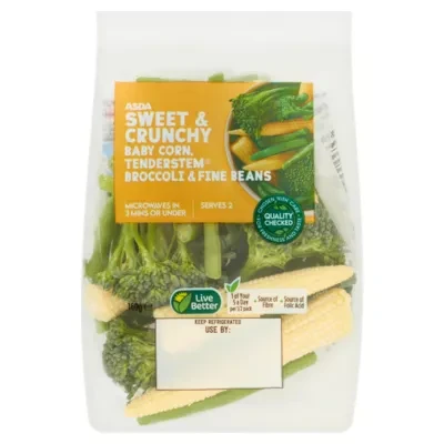 ASDA Sweet & Crunchy Baby Corn, Tenderstem Broccoli & Fine Beans 160g