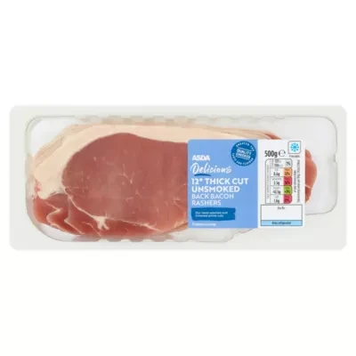 ASDA Butcher's Selection Delicious 12 Thick Cut Unsmoked Back Bacon Rashers 500g