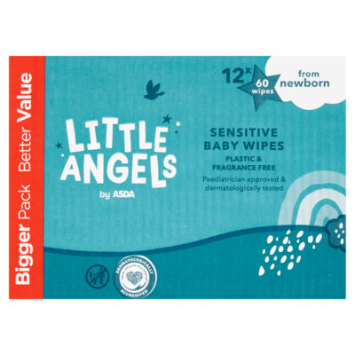 LITTLE ANGELS by ASDA from Newborn Sensitive Baby Wipes 12 x 60