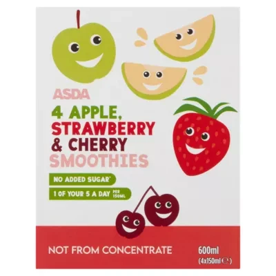ASDA Apple, Strawberry & Cherry Smoothies 4 x 150ml (600ml)