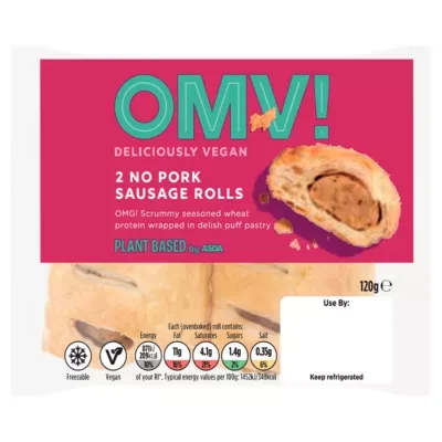 OMV! Deliciously Vegan Plant Based OMV! 2 No Pork Sausage Rolls 120g