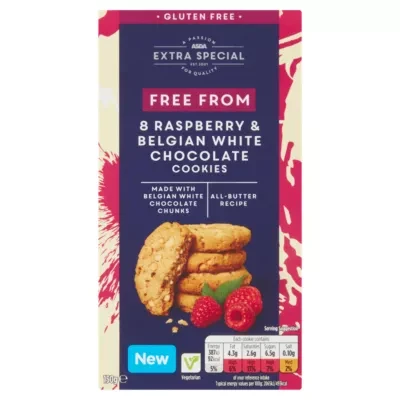 ASDA Extra Special Extra Special Free From 8 Raspberry & Belgian White Chocolate Cookies 150g