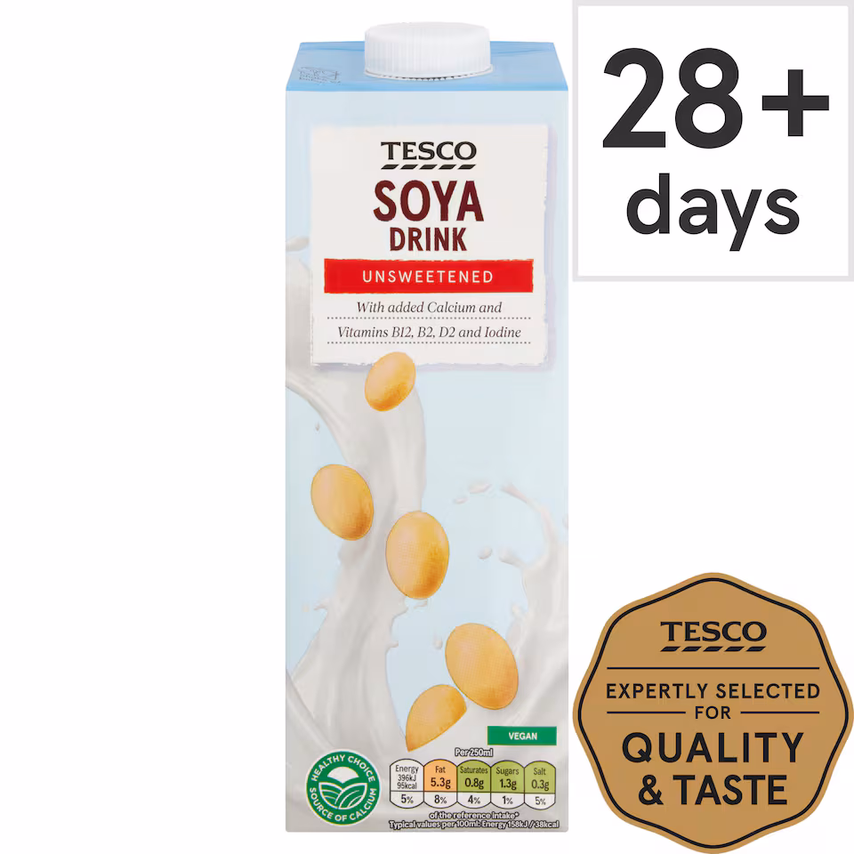 Tesco Longlife Soya Drink Unsweetened 1Ltr
