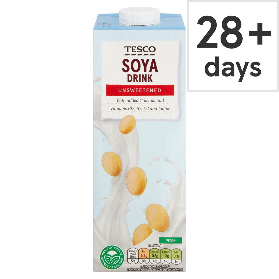 Tesco Longlife Soya Drink Unsweetened 1Ltr