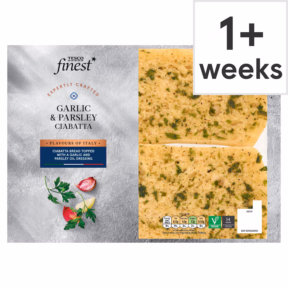 Tesco Finest Garlic & Parsley Ciabatta 255G