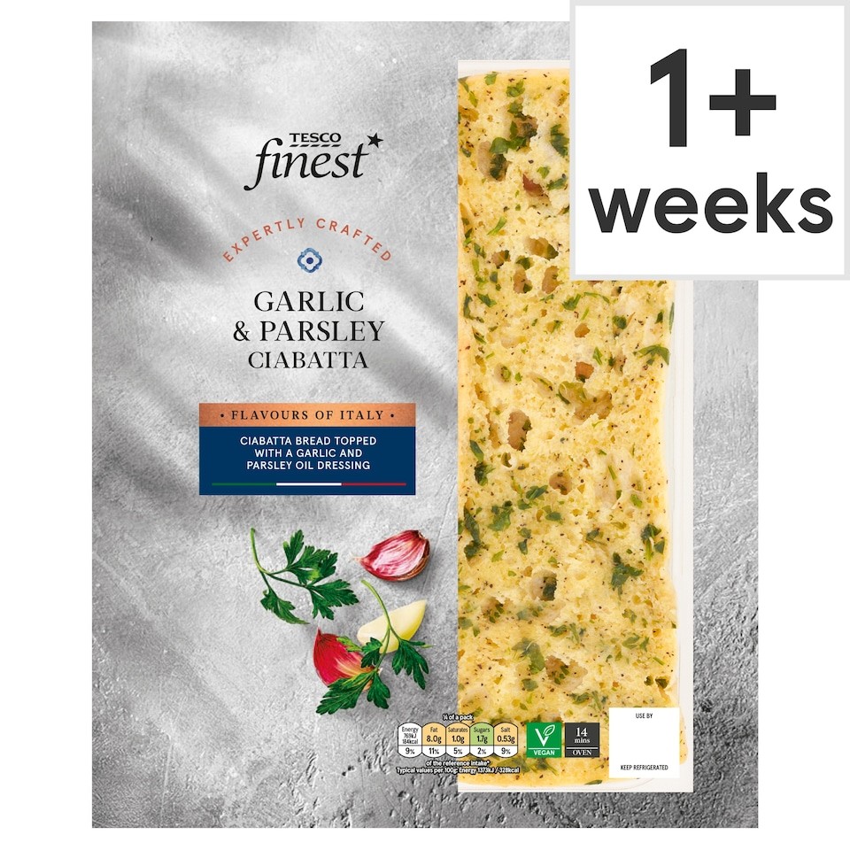 Tesco Finest Garlic & Parsley Ciabatta 255G