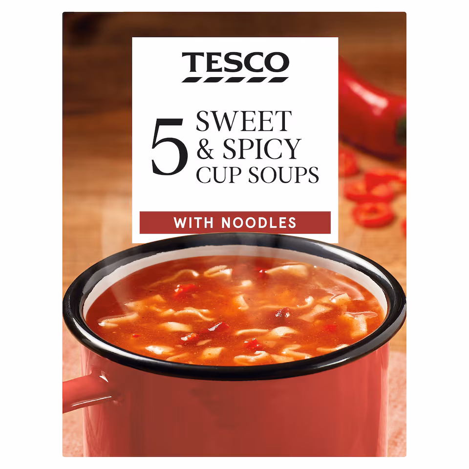 Tesco Sweet & Spicy Cup Soups With Noodles 5 x 23g (115g)