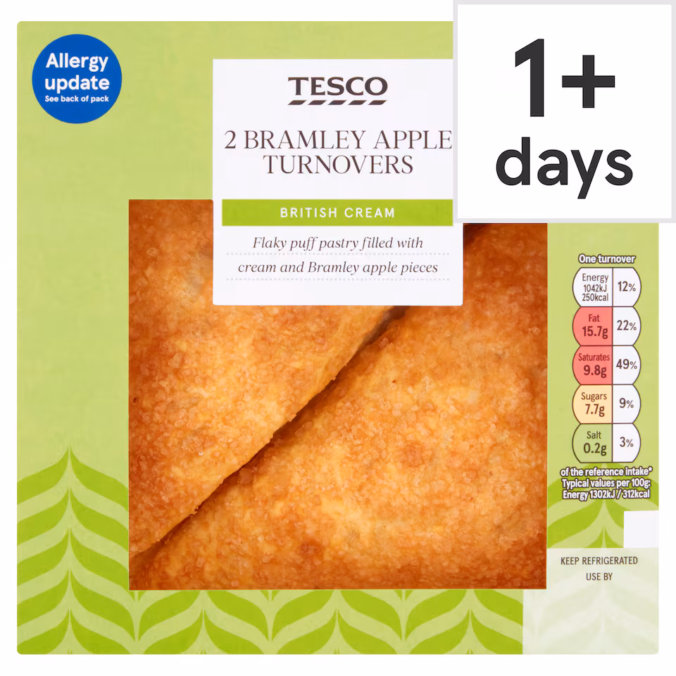 Tesco Fresh Cream Bramley Apple Turnovers 2 Pack 160g