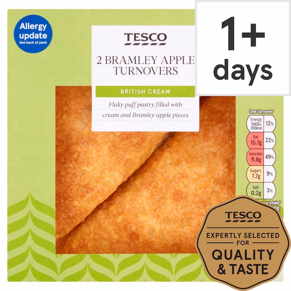 Tesco Fresh Cream Bramley Apple Turnovers 2 Pack 160g