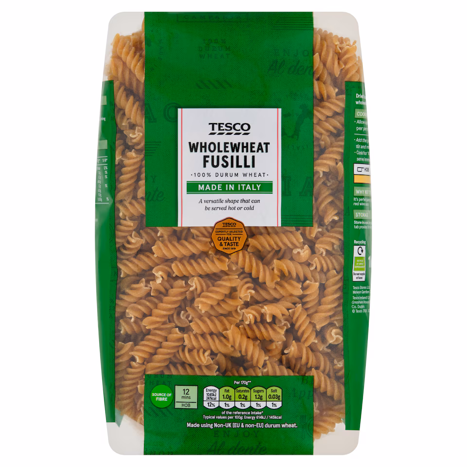 Tesco Wholewheat Fusilli Pasta 1kg