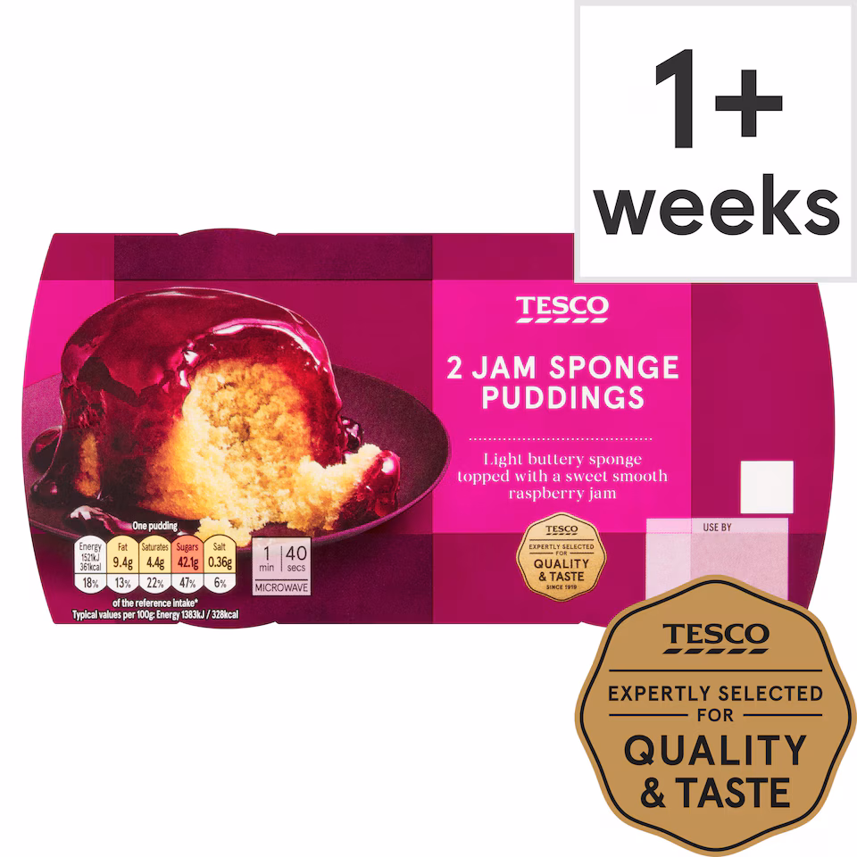 Tesco Raspberry Jam Sponge Puddings 2 Pack 220g