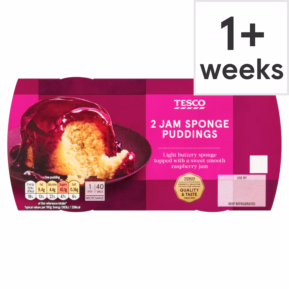 Tesco Raspberry Jam Sponge Puddings 2 Pack 220g