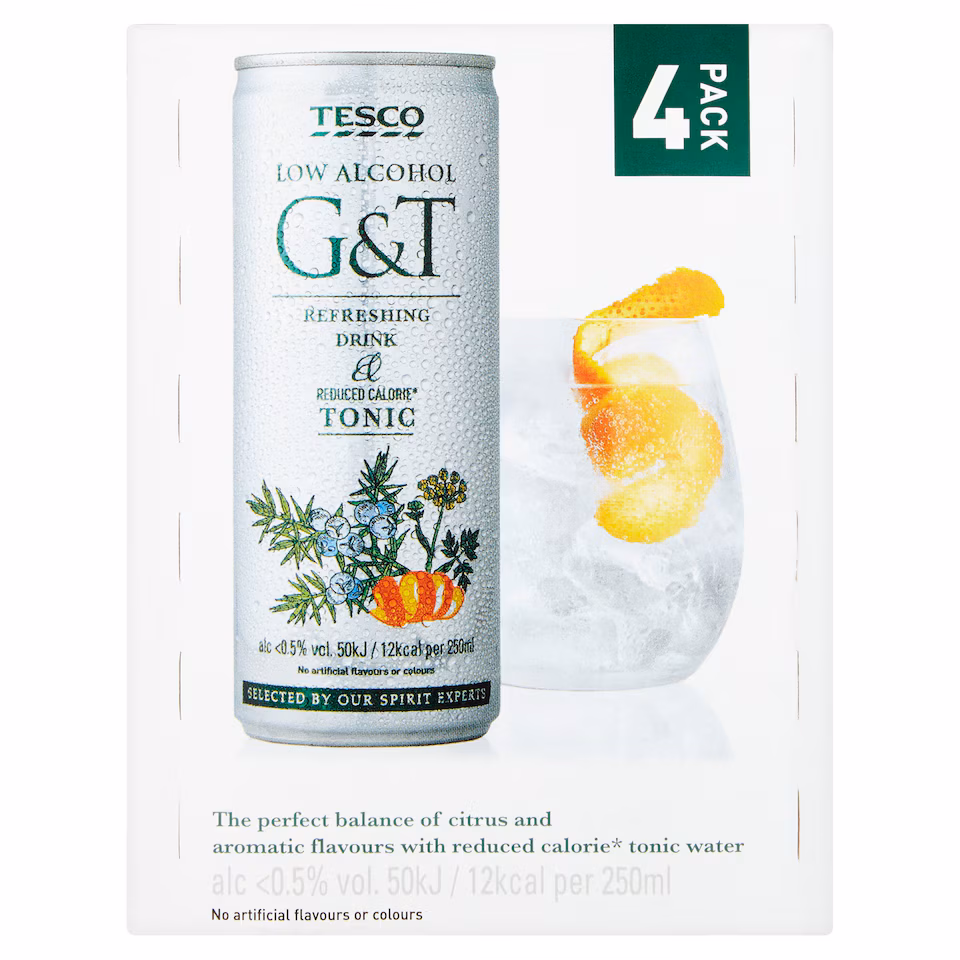 Tesco Low Alcohol Reduced Cal G&T. 4 X 250Ml