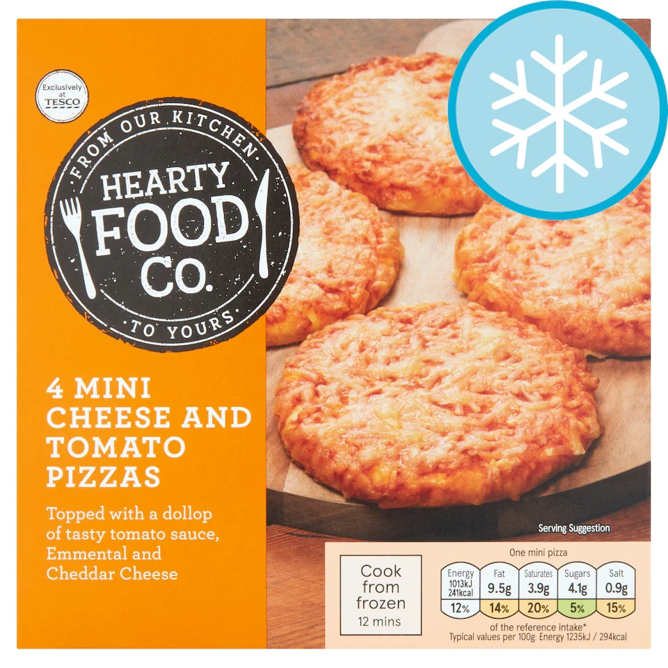 Hearty Food Co. 4 Mini Cheese And Tomato Pizzas 356g