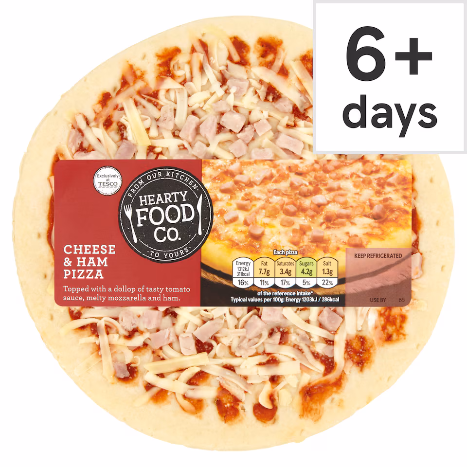 Hearty Food Co Cheese & Ham Pizza 124G