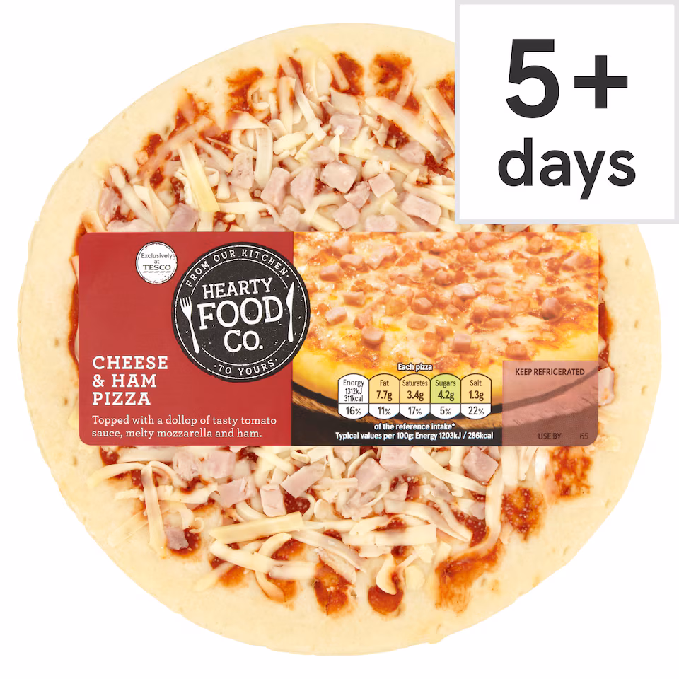Hearty Food Co Cheese & Ham Pizza 124G