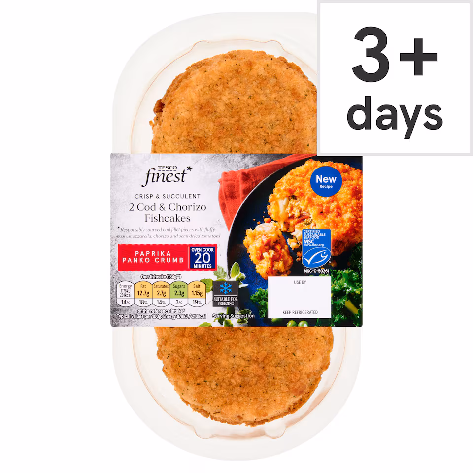 Tesco Finest 2 Cod & Chorizo Fishcakes 290G