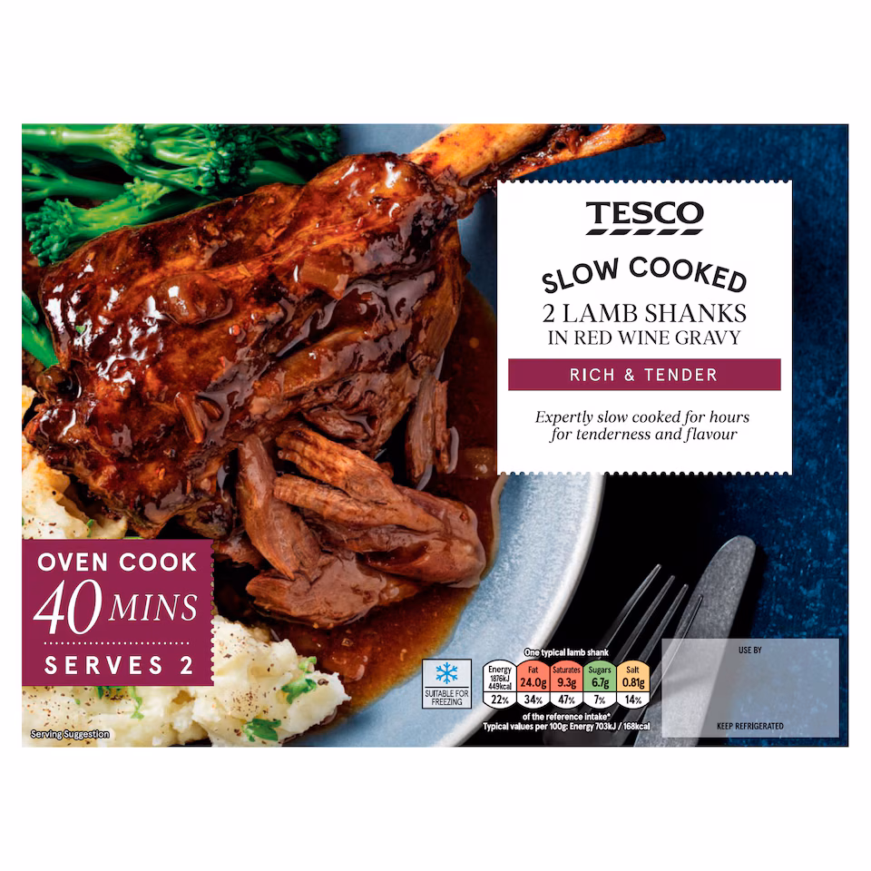Tesco 2X Lamb Shanks In Red Wine Gravy 780G