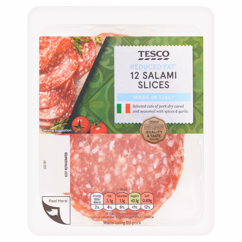Tesco Reduced Fat Salami Slices 12 Pack 100g