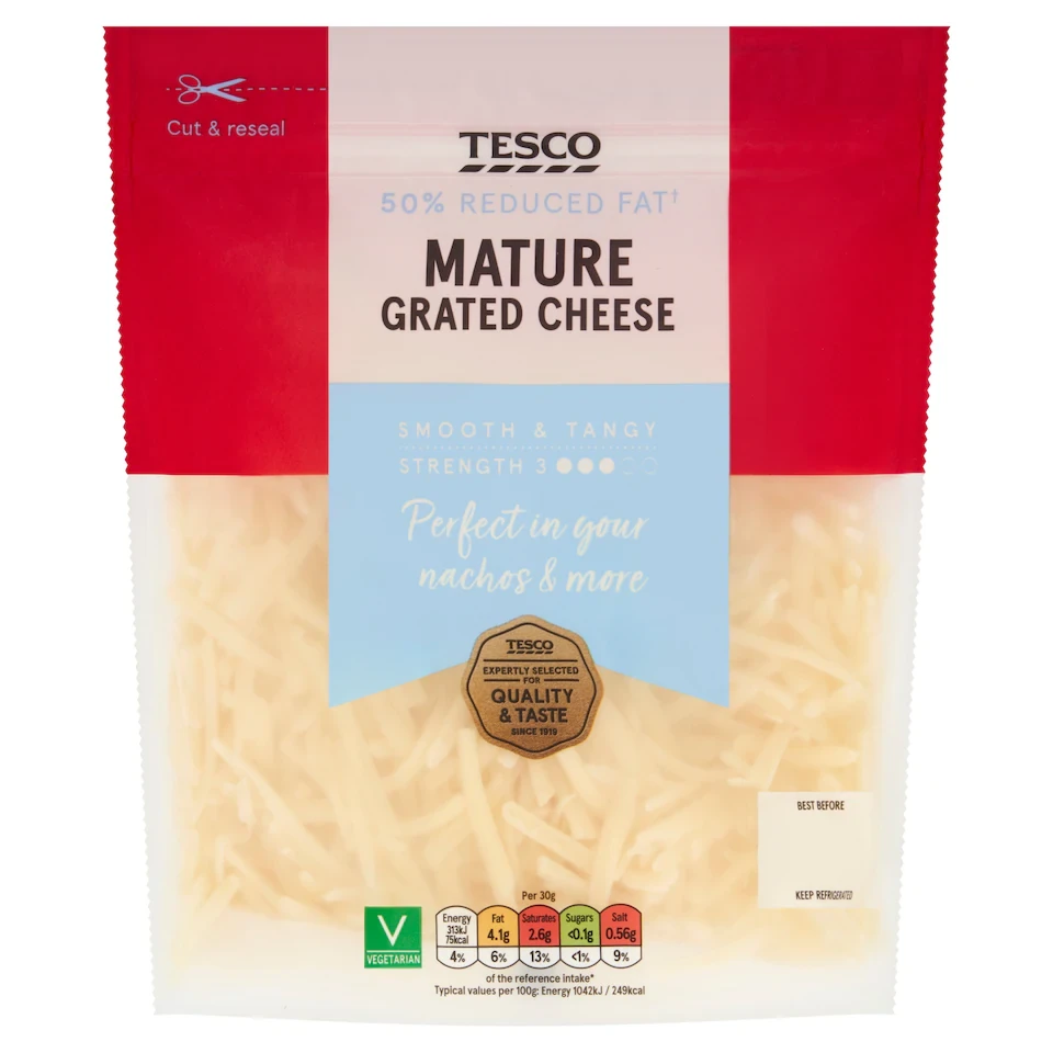 Tesco 50% Reduced Fat Mature Grated Cheese 250G