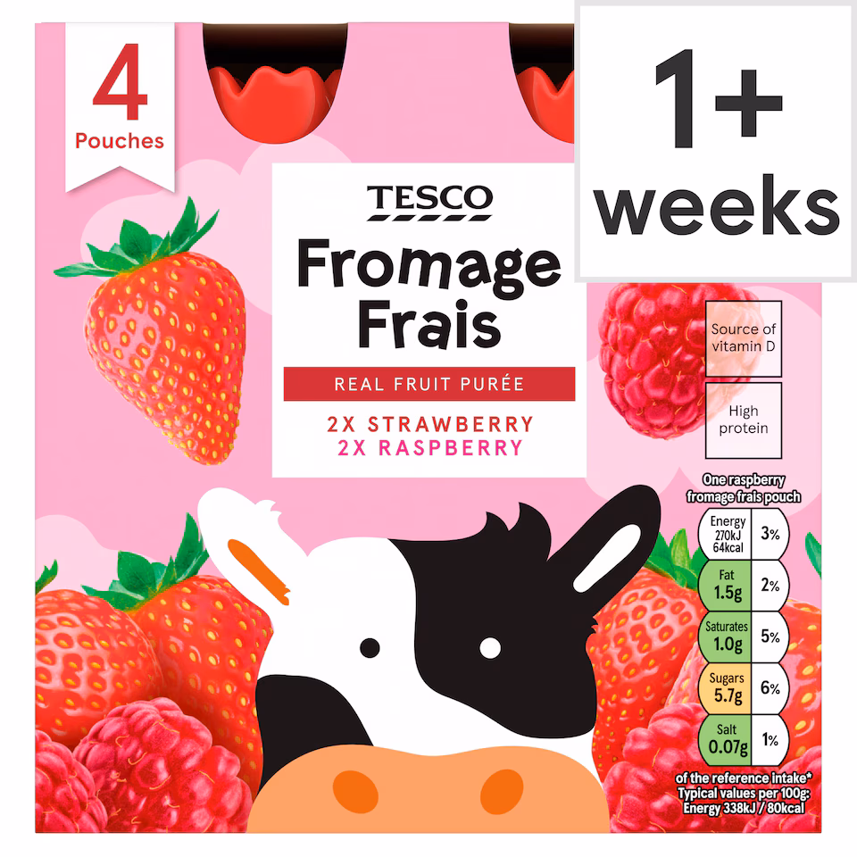 Tesco Fromage Frais Pouches - Strawberry & Raspberry 4 x 80g