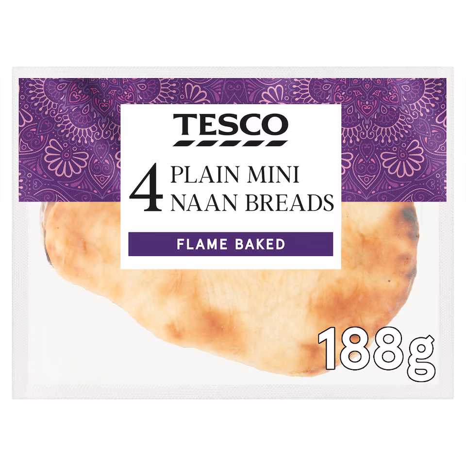 Tesco Plain Mini Naan Breads 4 Pack 188g