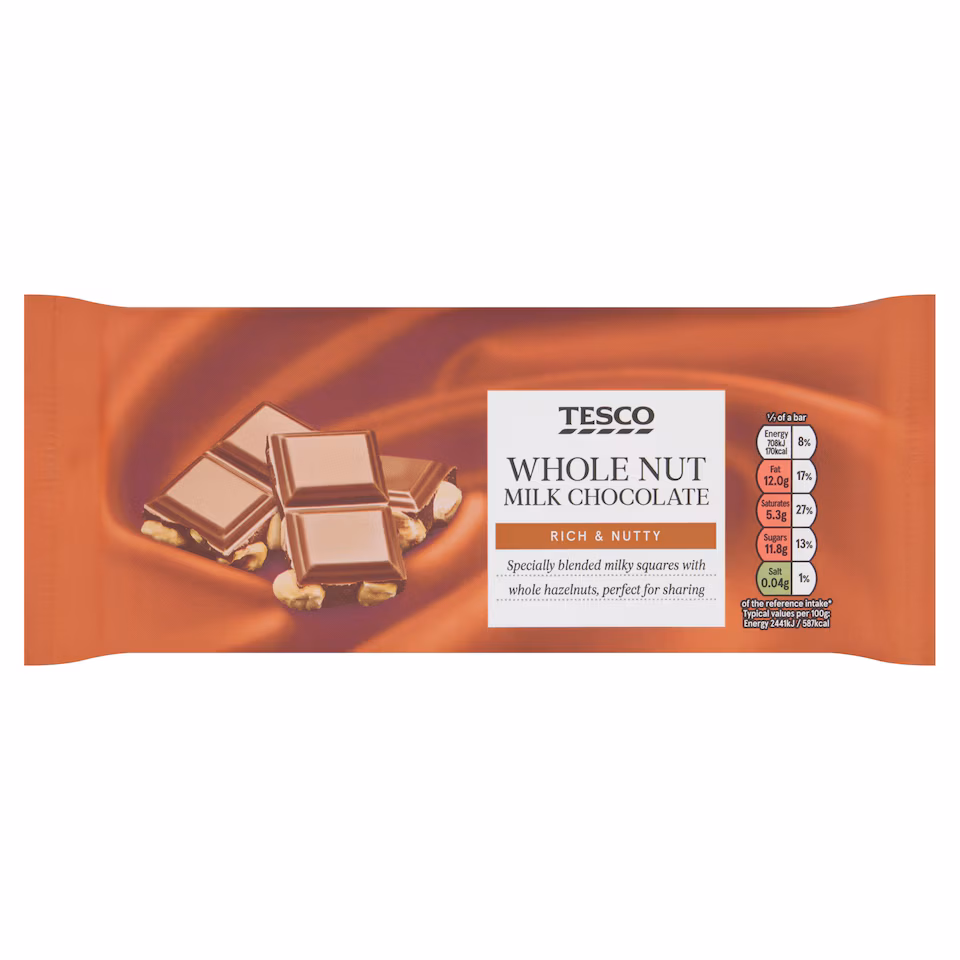 Tesco Whole Nut Milk Chocolate 200g