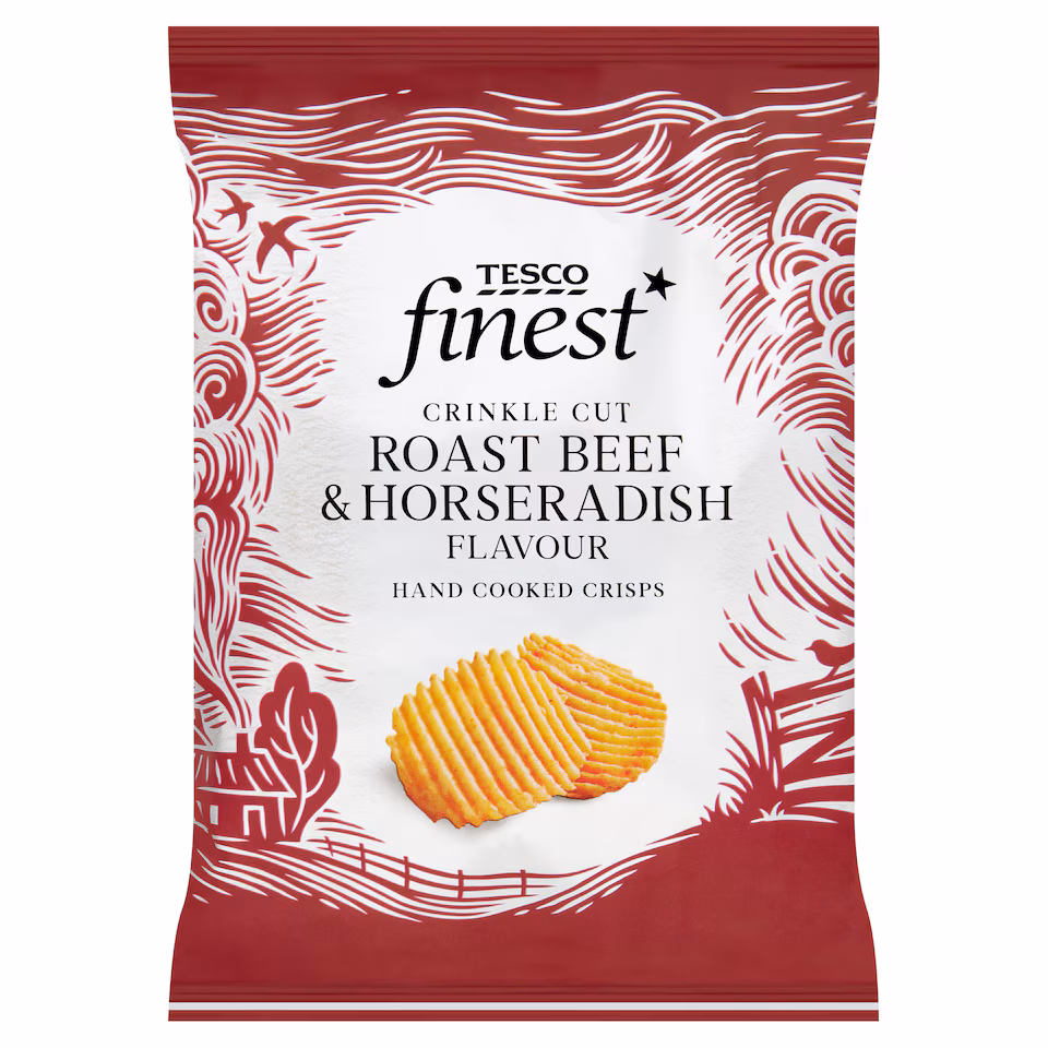 Tesco Finest Crinkle Cut Roast Beef & Horseradish Flavour Hand Cooked Crisps 150g