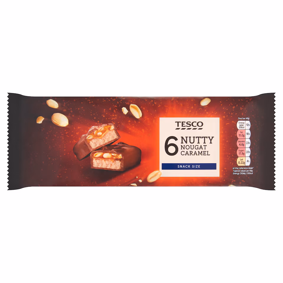 Tesco Nutty Nougat Caramel Chocolate Bars Multipack 6 X 40g