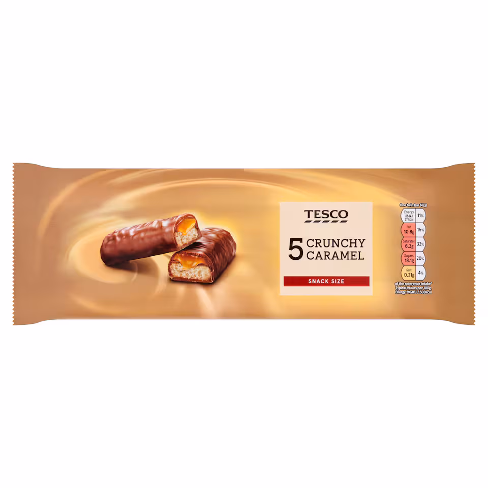 Tesco Crunchy Caramel Chocolate Bars Multipack 5 X 42g
