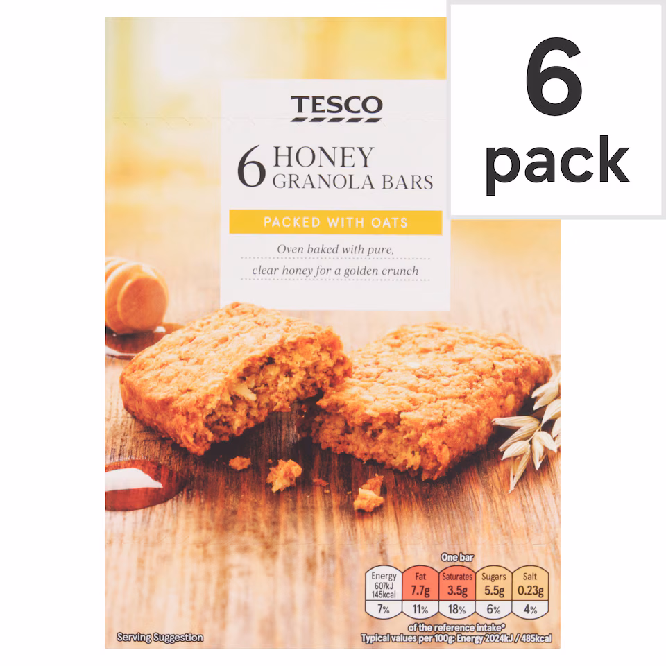 Tesco Honey Granola Bars - Packed with Oats 6 x 30g (180g)