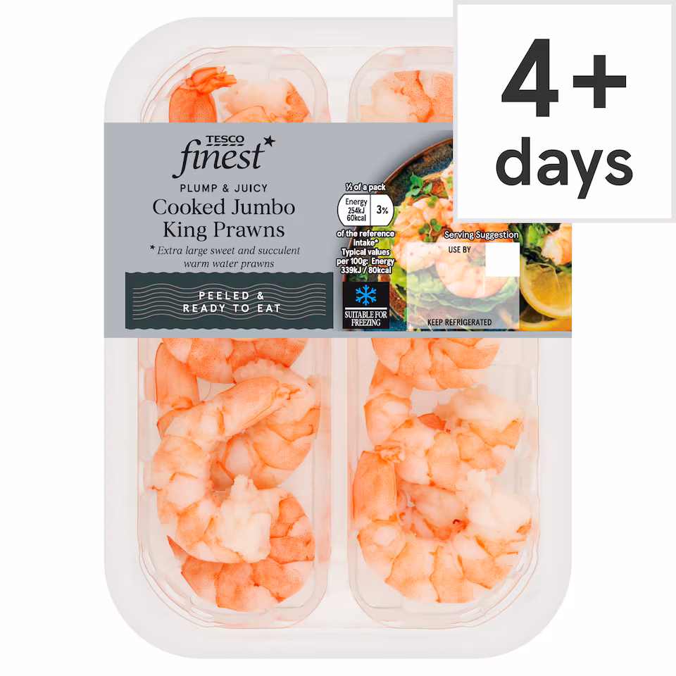 Tesco Finest Cooked Jumbo King Prawns 150G