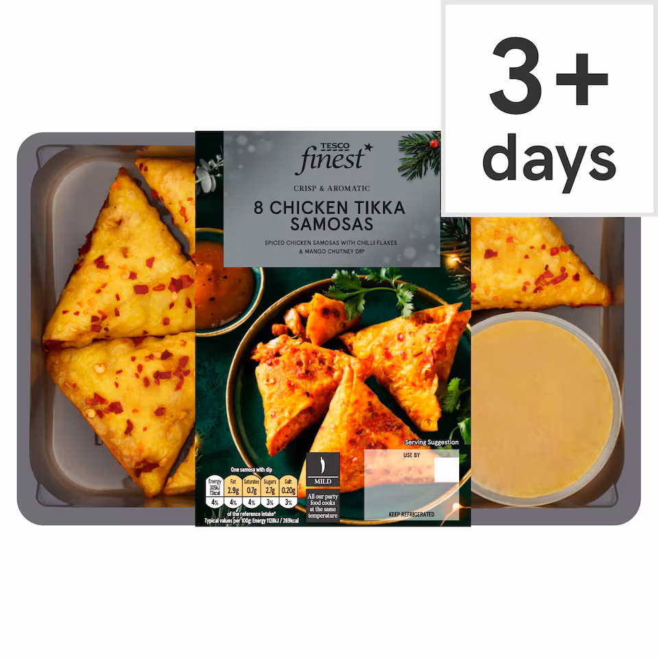 Tesco Finest 8 Chicken Tikka Samosas 230G