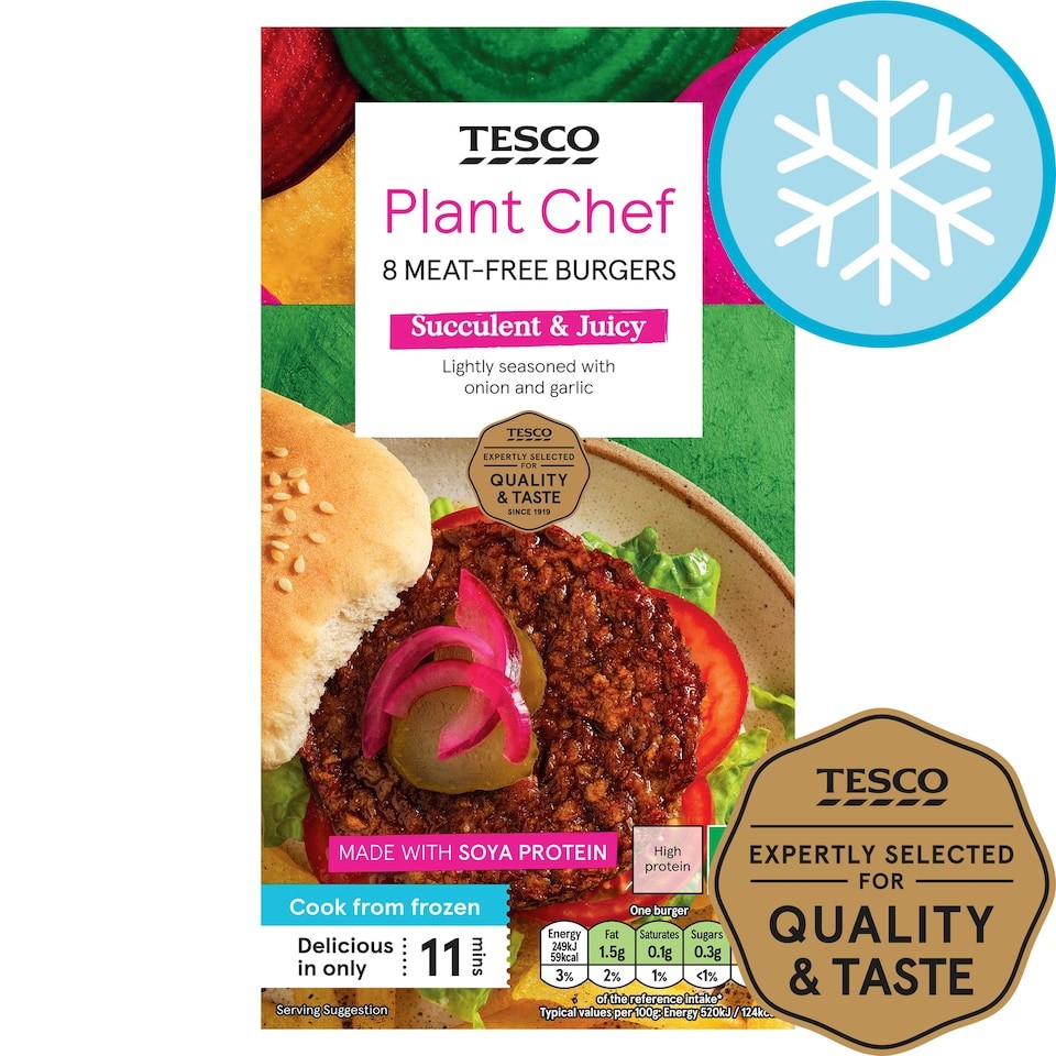 Tesco Plant Chef Meat-Free Burgers 8 Pack 454g
