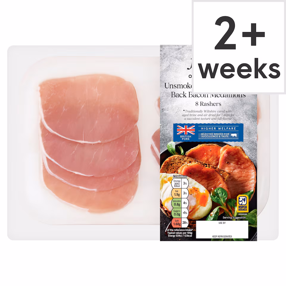 Tesco Finest 8 Unsmoked Bacon Medallions 200G