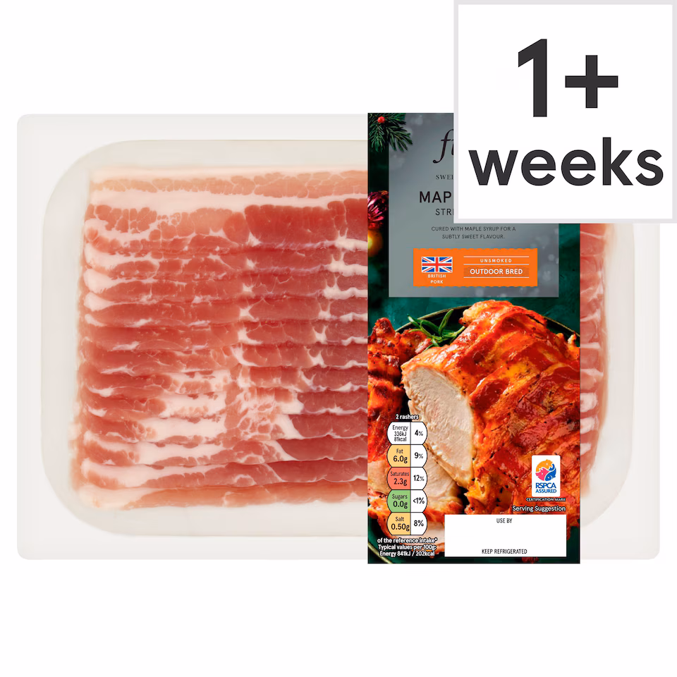 Tesco Finest Maple Cured Streaky Unsmoked Bacon 240G