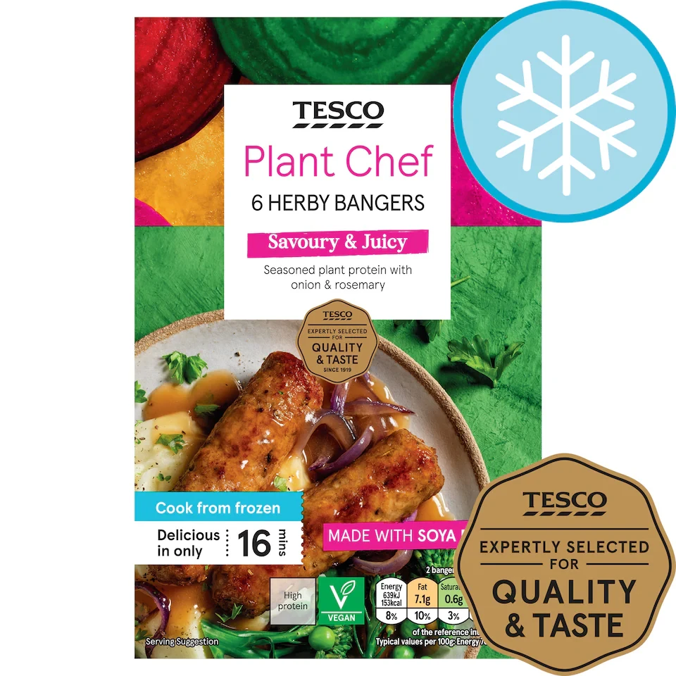 Tesco Plant Chef 6 Herby Bangers 300G