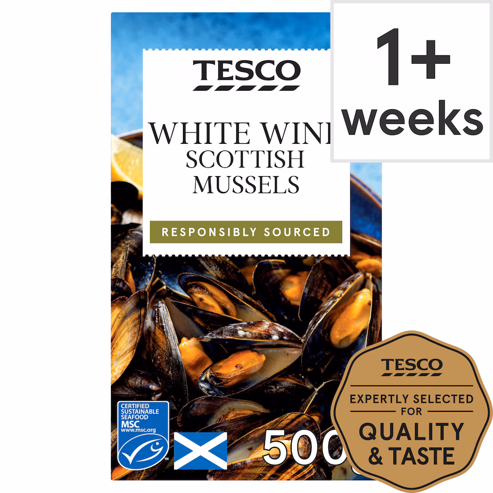 Tesco White Wine Scottish Mussels 500G