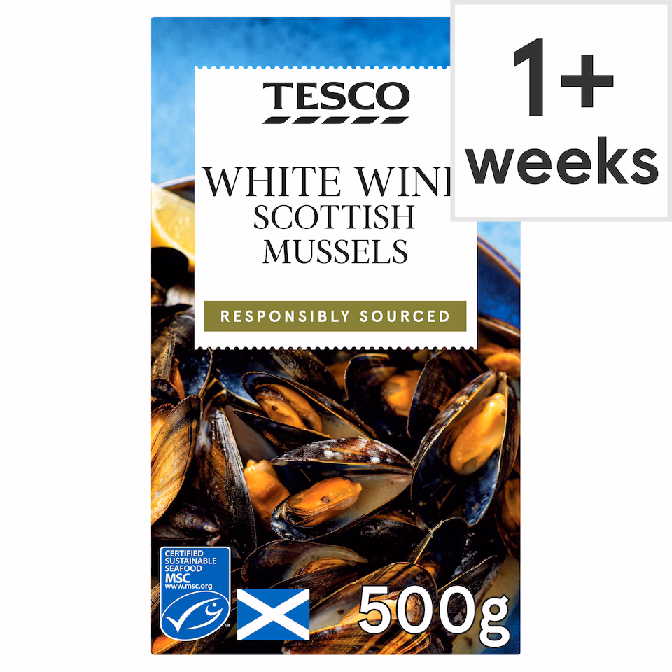 Tesco White Wine Scottish Mussels 500G
