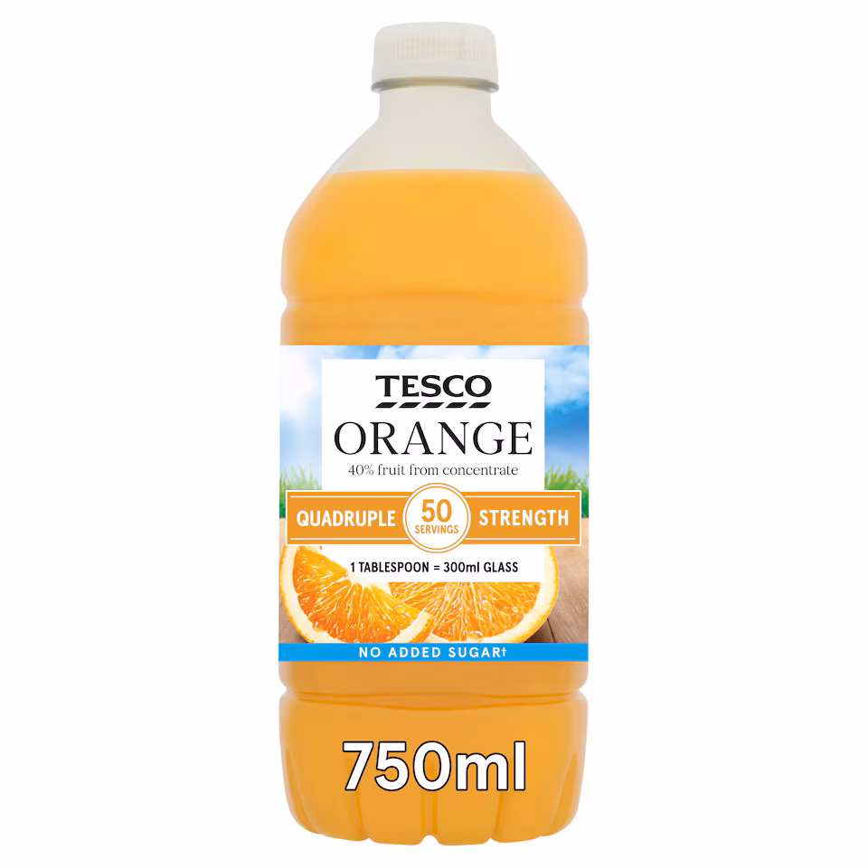 Tesco Quadruple Strength Orange Squash No Added Sugar 750Ml