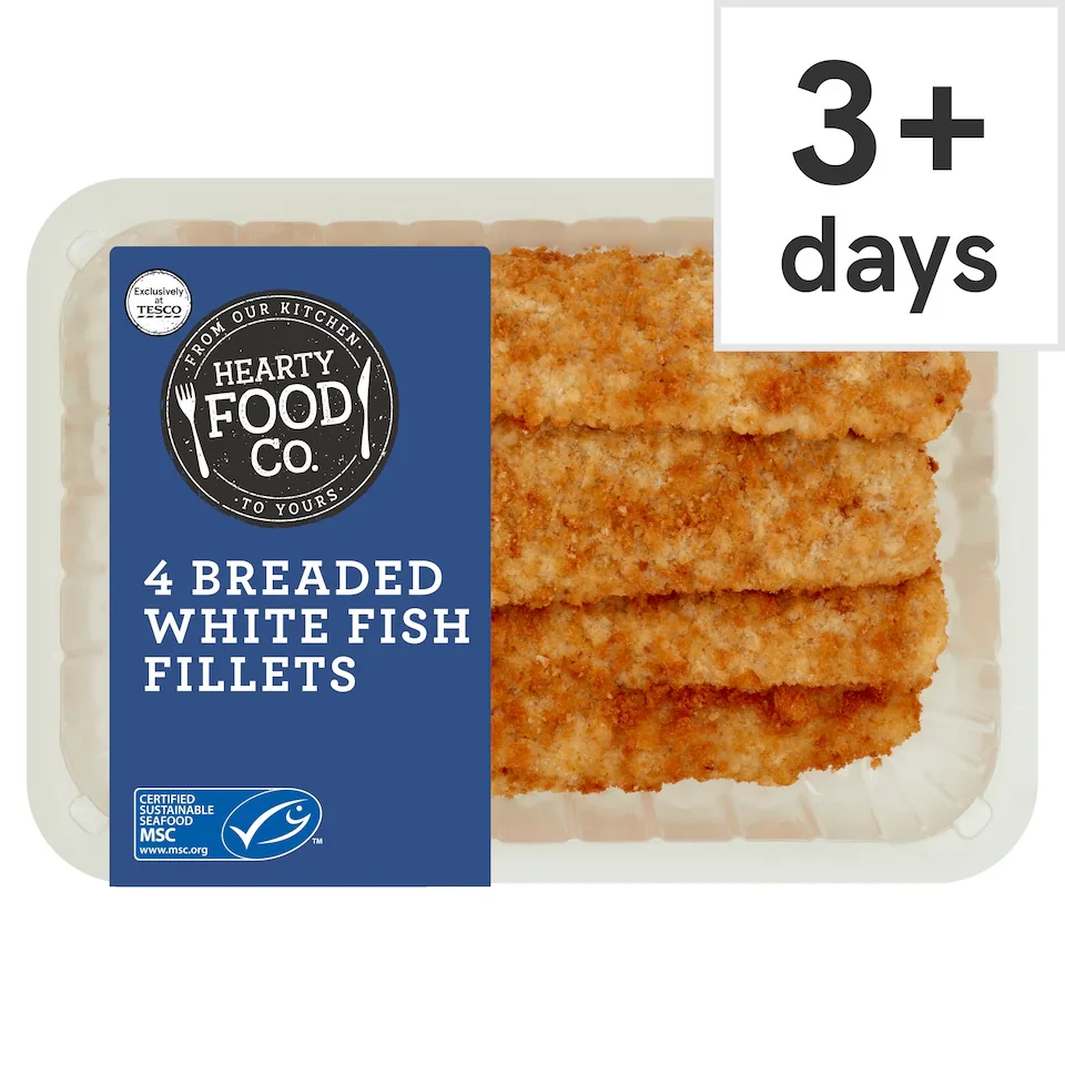 Hearty Food Co. 4 Breaded Fish Fillets 600G