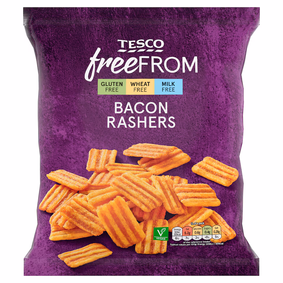 Tesco Free From Bacon Rashers Snacks 150g