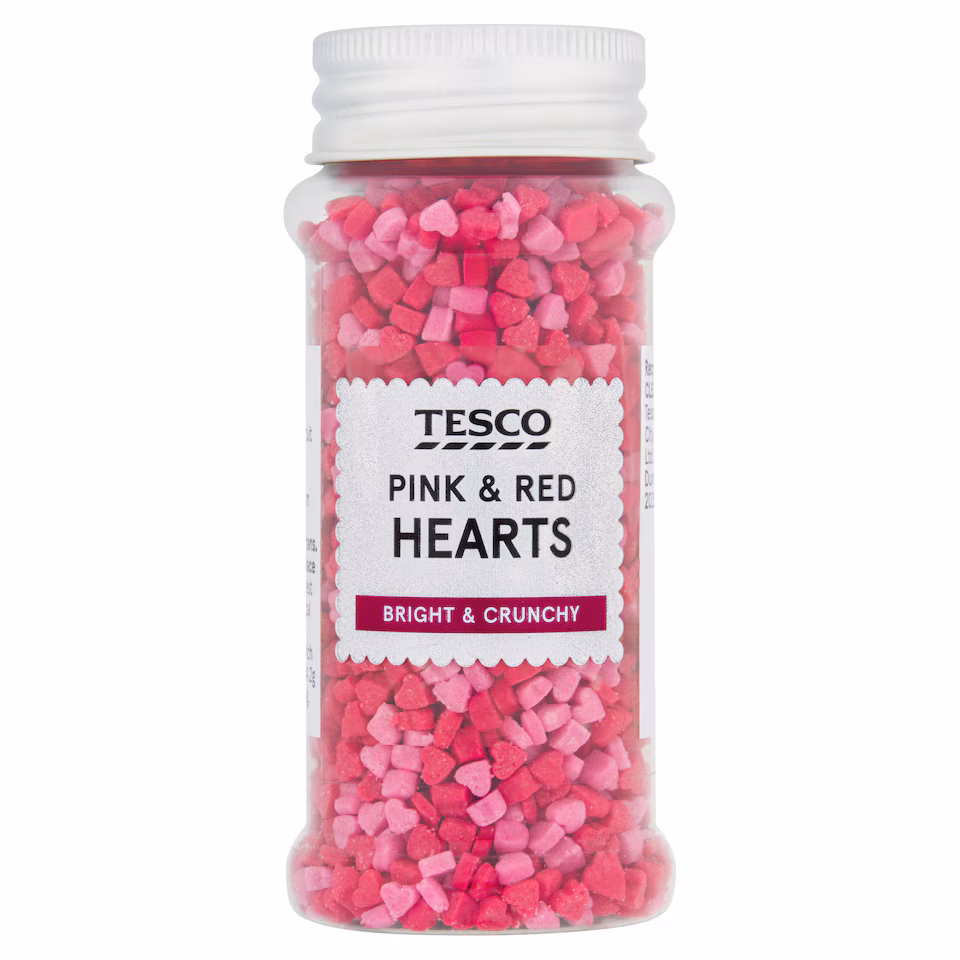 Tesco Pink & Red Heart Sprinkles 65G