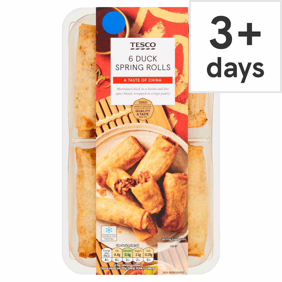 Tesco 6 Duck Spring Rolls 216G