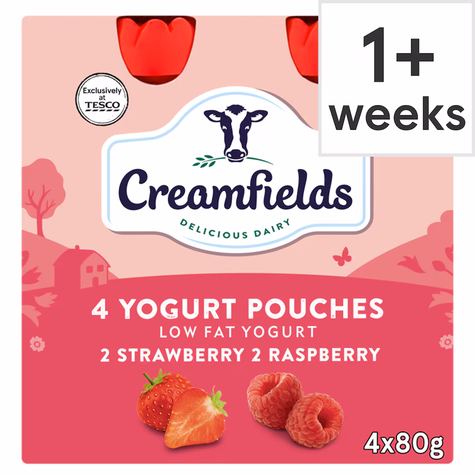 Creamfields 4 Pack Strawberry Raspberry Yogurt Pouches 320G