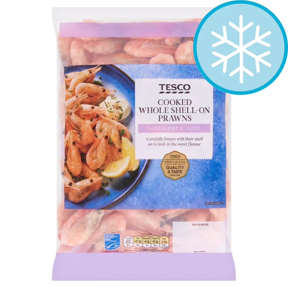 Tesco Cooked Whole Shell Prawns 500G