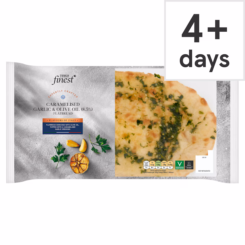 Tesco Finest Garlic & Extra Virgin Olive Oil Flatbread 200G