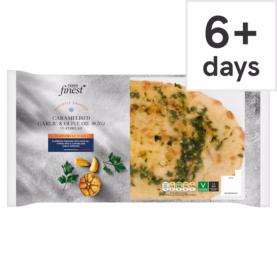 Tesco Finest Garlic & Extra Virgin Olive Oil Flatbread 200G