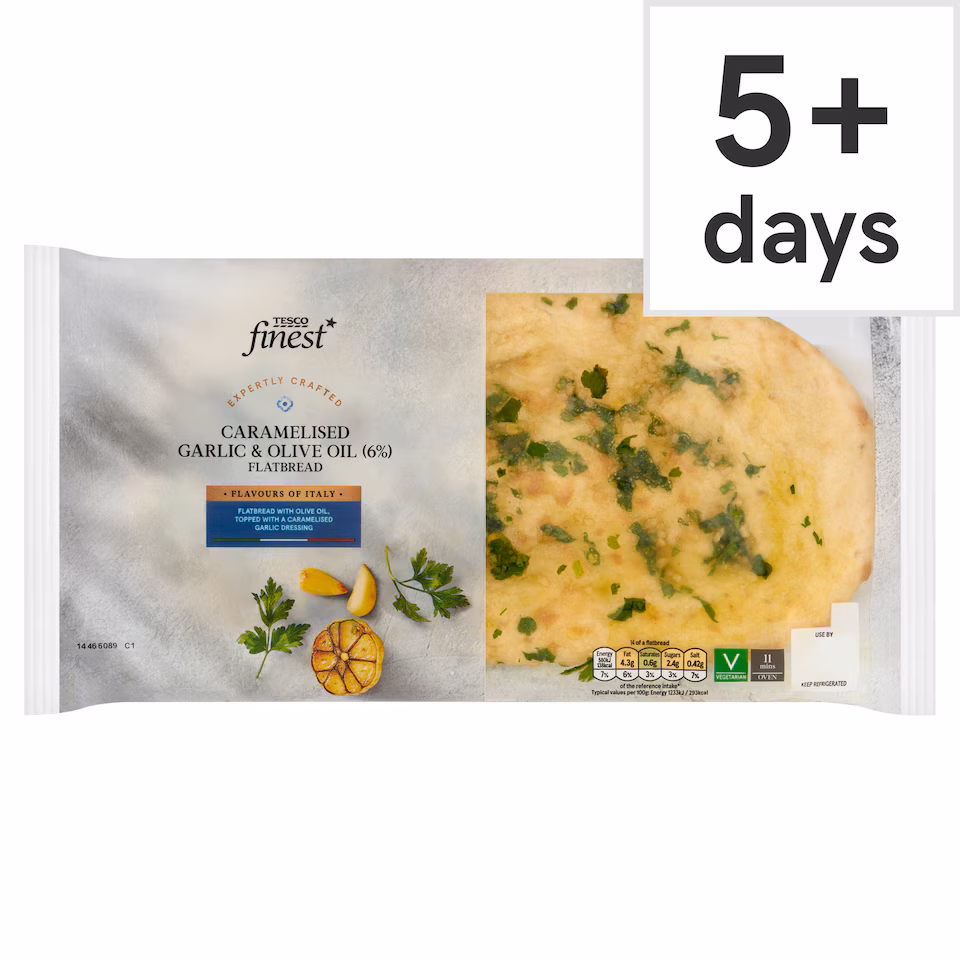 Tesco Finest Garlic & Extra Virgin Olive Oil Flatbread 200G